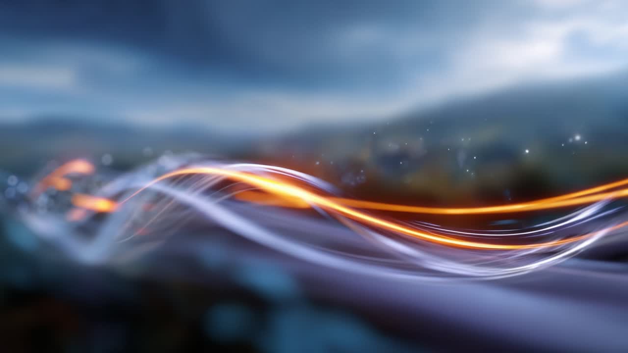 Dynamic Light Trails in a Scenic Landscape: Abstract Art Depicting Motion, Energy, and Nature's Colors Blending Together in a Soothing Atmosphere