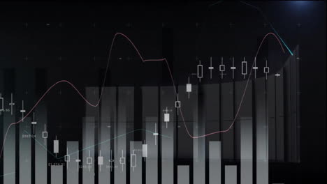 Animation-of-digital-data-processing-and-statistics-over-black-background