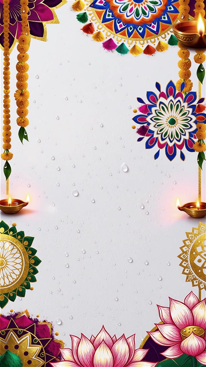 Sfondo Diwali con Diyas luminosi, Rangoli e fiori di loto