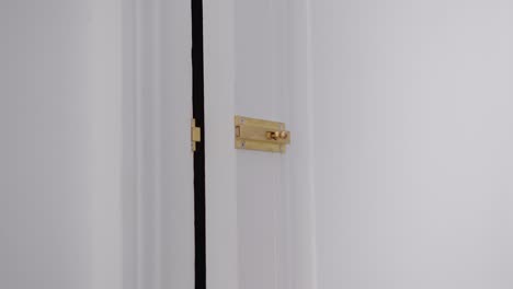 female hand closing security lock on apartment door