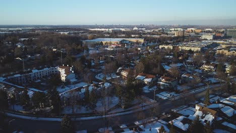 winter push in an aerial view over houses in a residential area