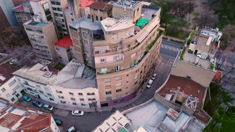 Aerial-shot-of-a-run-down-Lastarria-Neighborhood-in-the-center-of-Santiago