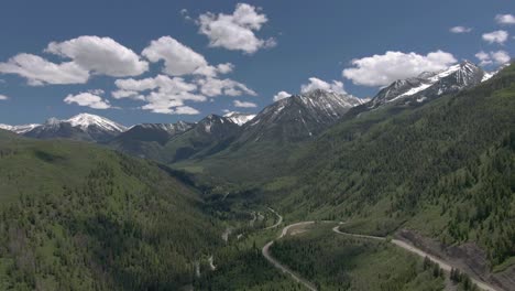 the aerial view back to show a view of beautiful winding colorado road