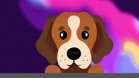 Animation-of-cute-brown-dog-on-colourful-background