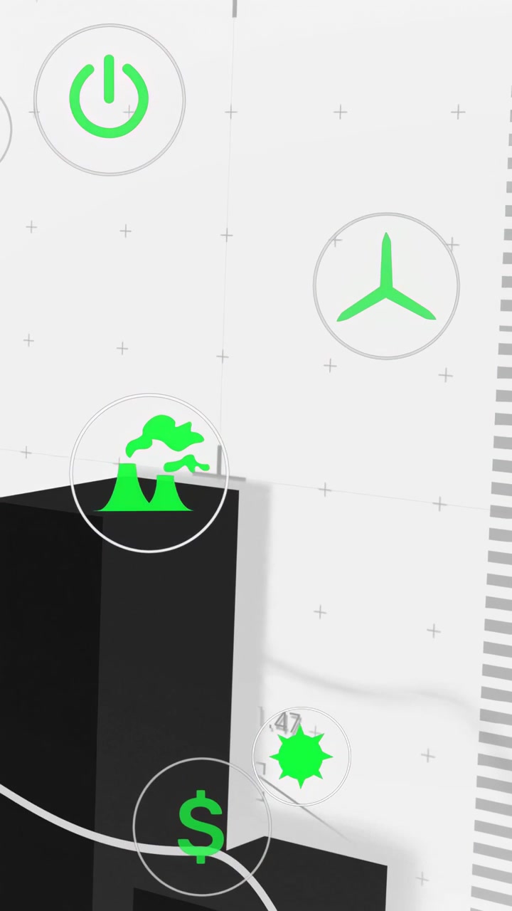 Vertical video: Green data icons rising after star highlight, linking via arc and animating growth