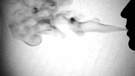 silhouetted profile of a person exhaling smoke against a textured background, capturing the essence of reflection and contemplation in a minimalistic style