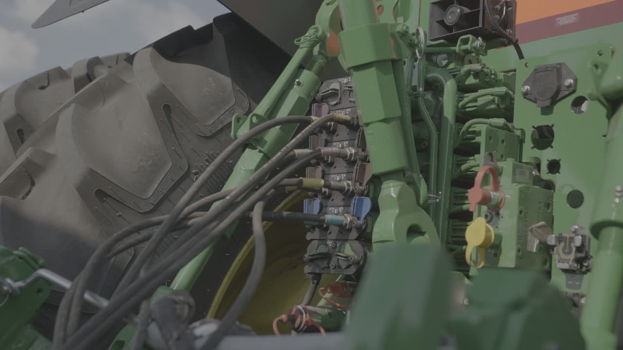 Farming machinery details on a farm in Iowa