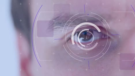 animation of scope scanning and data processing over man's eye