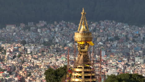 Swayambhu-Stupa-Pinnacle,-Kathmandu-Nepal-Drone-Shot