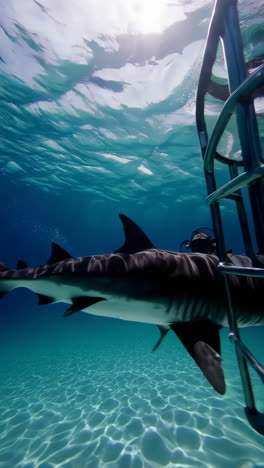 thrilling tiger shark encounter during underwater cage diving