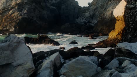 rocky coastline with waves and caves