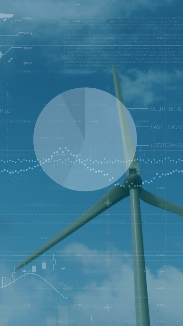 Animation of statistics and data processing on blue background