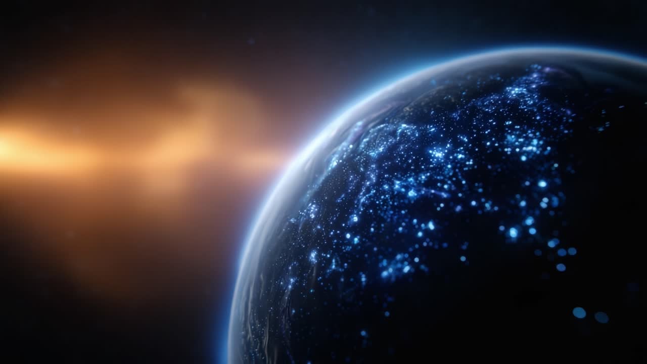Uno straordinario viaggio cosmico: da una Terra radiosa con luci scintillanti al misterioso incontro di luce e ombra in un'eclissi celeste