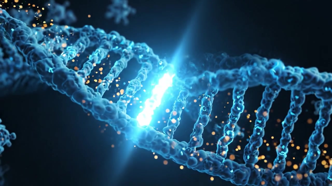 Visualizzazione dinamica dell'elica del DNA e delle strutture molecolari: una rappresentazione straordinaria del materiale genetico e dei suoi intricati processi in un mondo molecolare.