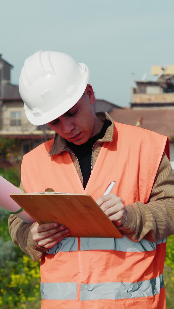 Careful Work Of An Architect Outdoor Taking Notes On The Project