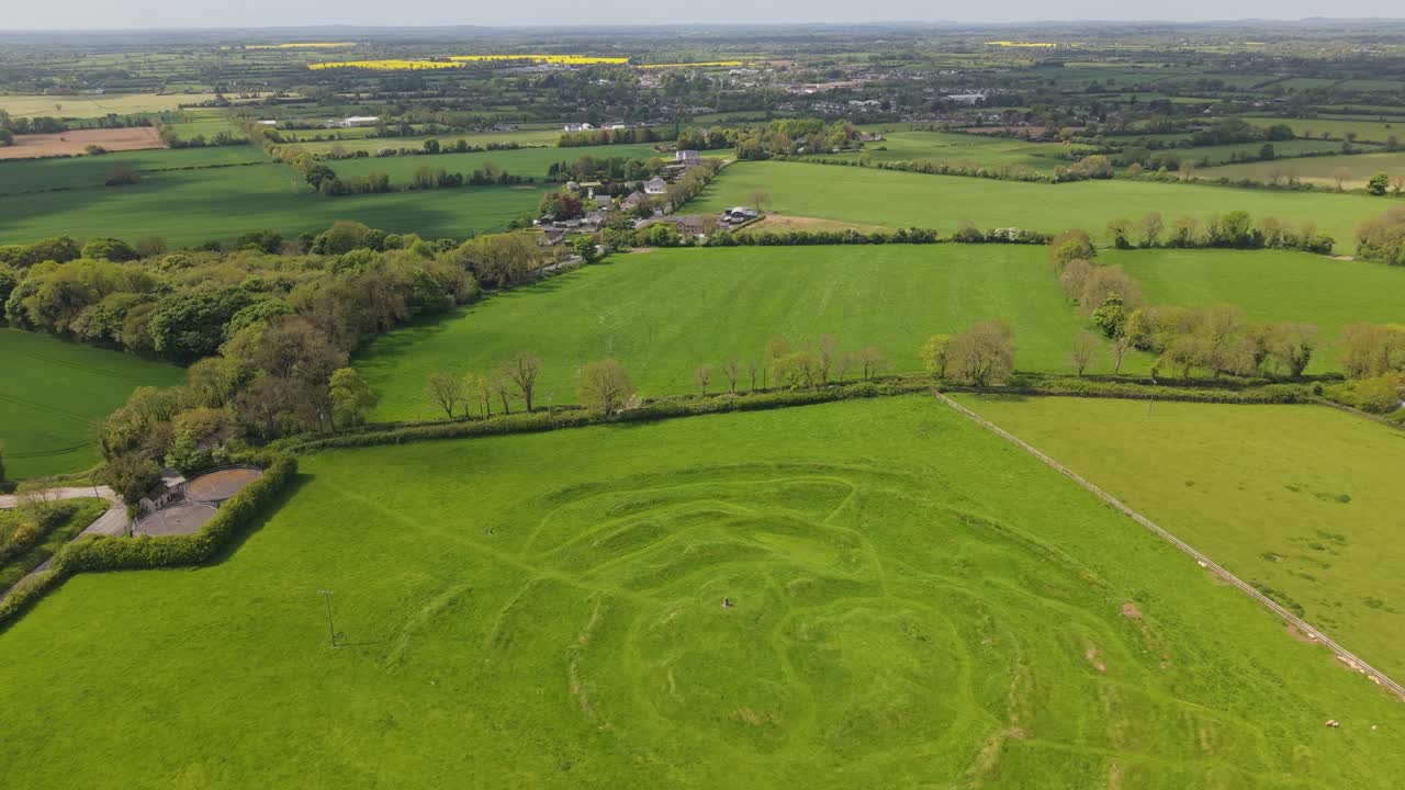 Hill of Ward, aerial view showcasing ancient Iron Age ringfort and lush landscape