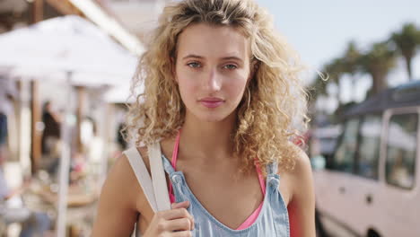 happy, summer face and woman on holiday