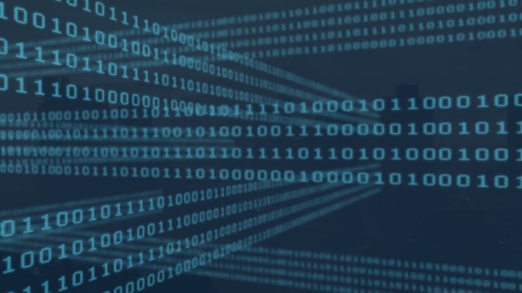Animation of binary codes moving over black background