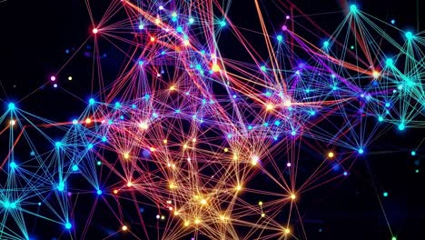 red de plexo colorido expandiéndose dinámicamente a través de fondo negro, generando hipnotizante danza cuántica como la luz a través de intrincadas conexiones digitales y patrones de energía vibrantes