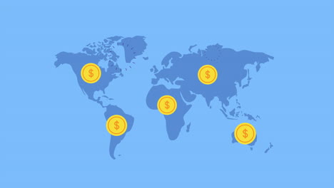 mapas del planeta tierra con monedas dinero