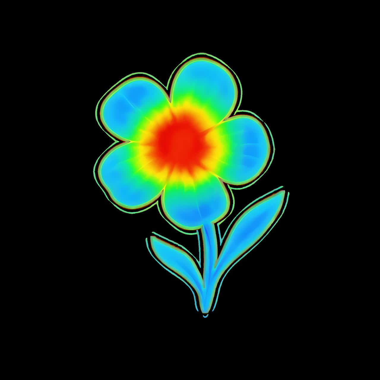 Farverig, abstrakt neonblomst-animation, isoleret aktiv, transparent 4K-video, alfakanal, ProRes