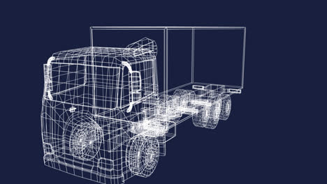 animación de procesamiento de datos sobre dibujo de camión 3d en fondo negro
