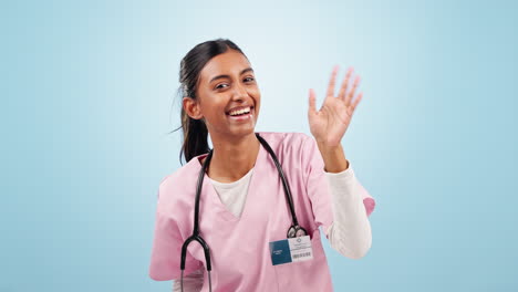 Wave,-doctor-and-face-of-Indian-woman-in-studio