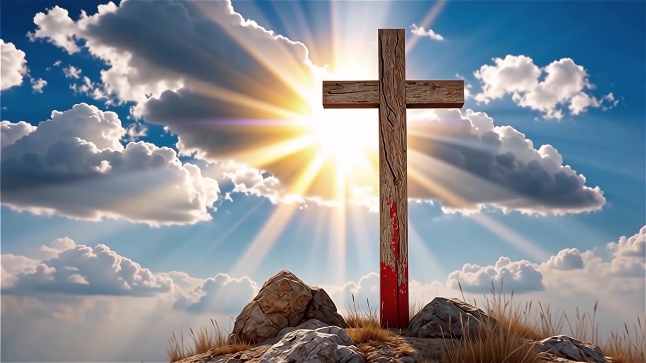 Croce Cristiana Luce Celestiale Sfondo per il Culto.
