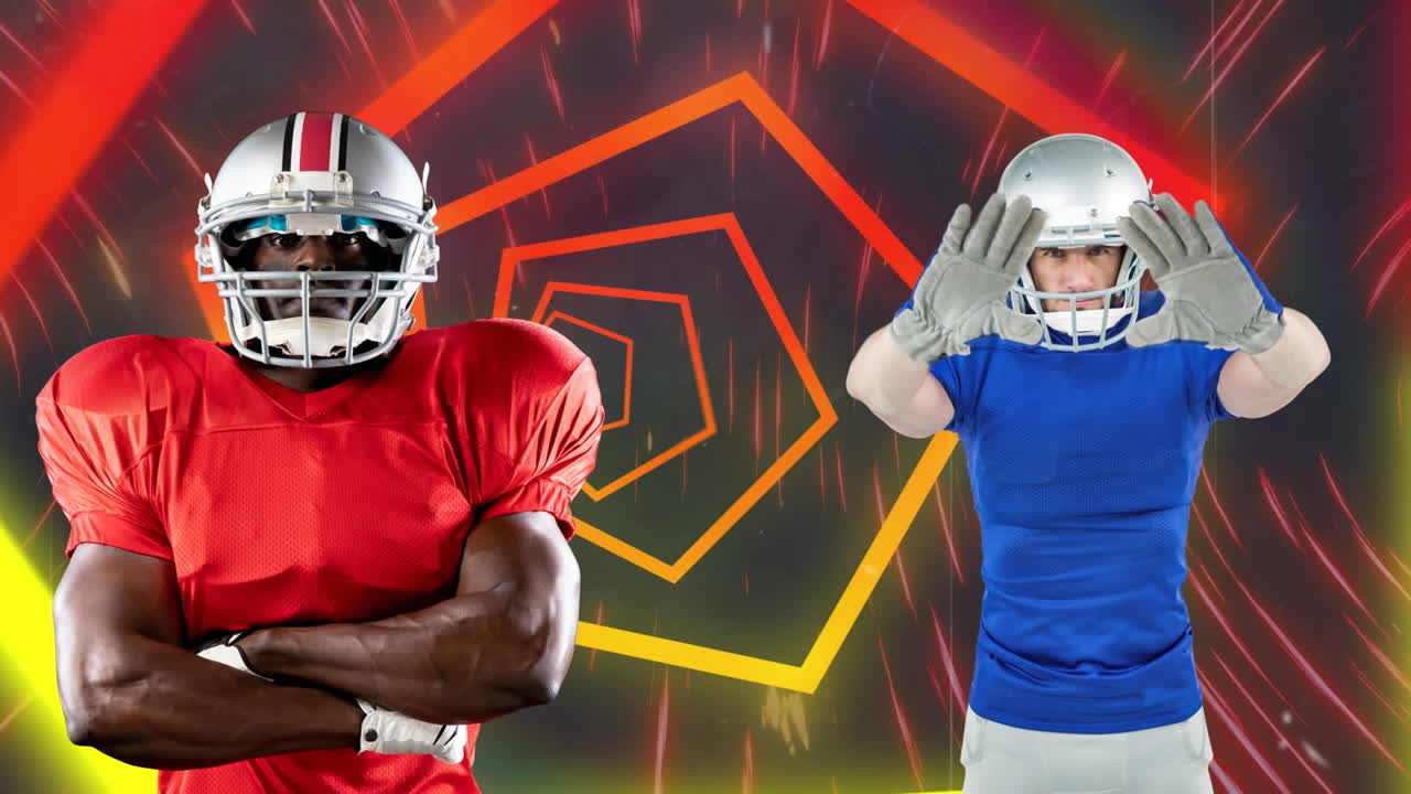 jugador de fútbol americano sosteniendo la pelota sobre los senderos de luz