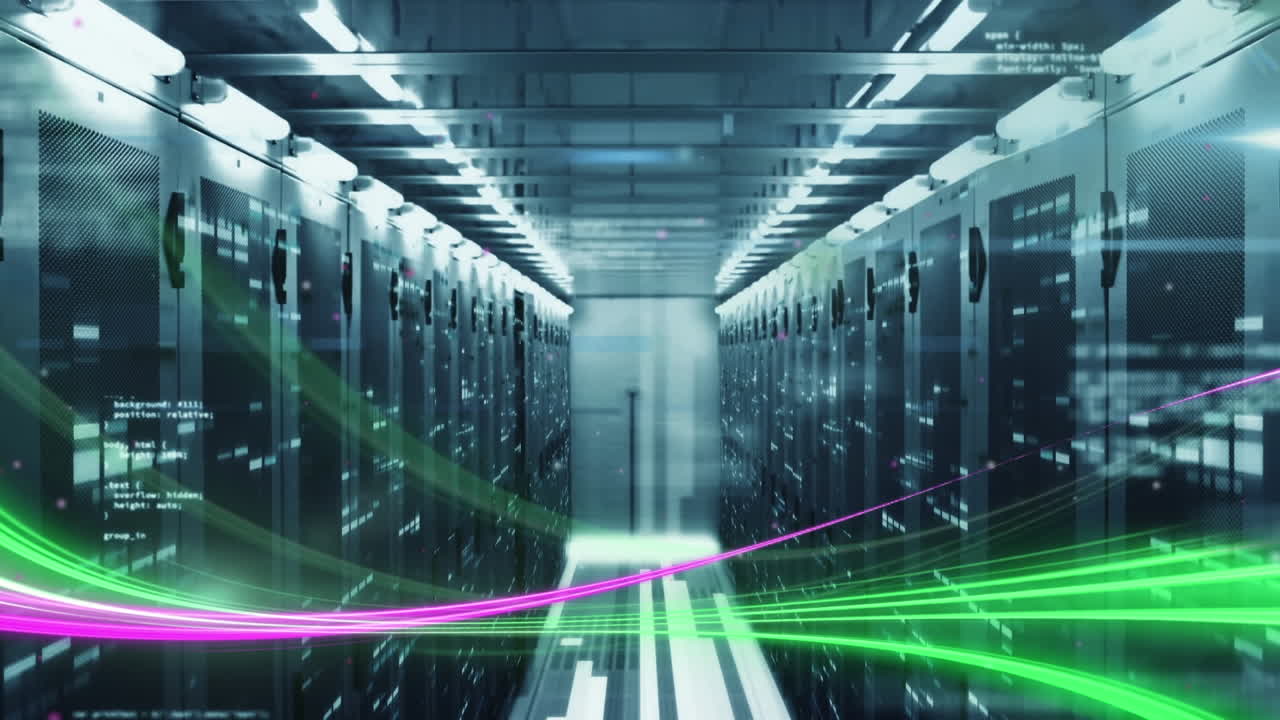 animación del procesamiento de datos a través de servidores informáticos