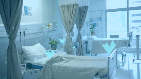 animation of network of medical icons and data processing over hospital bed