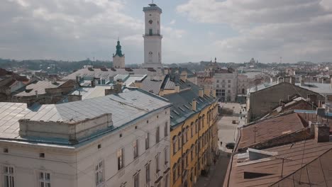 aerial city lviv, ukraine. european city. popular areas of the city. rooftops