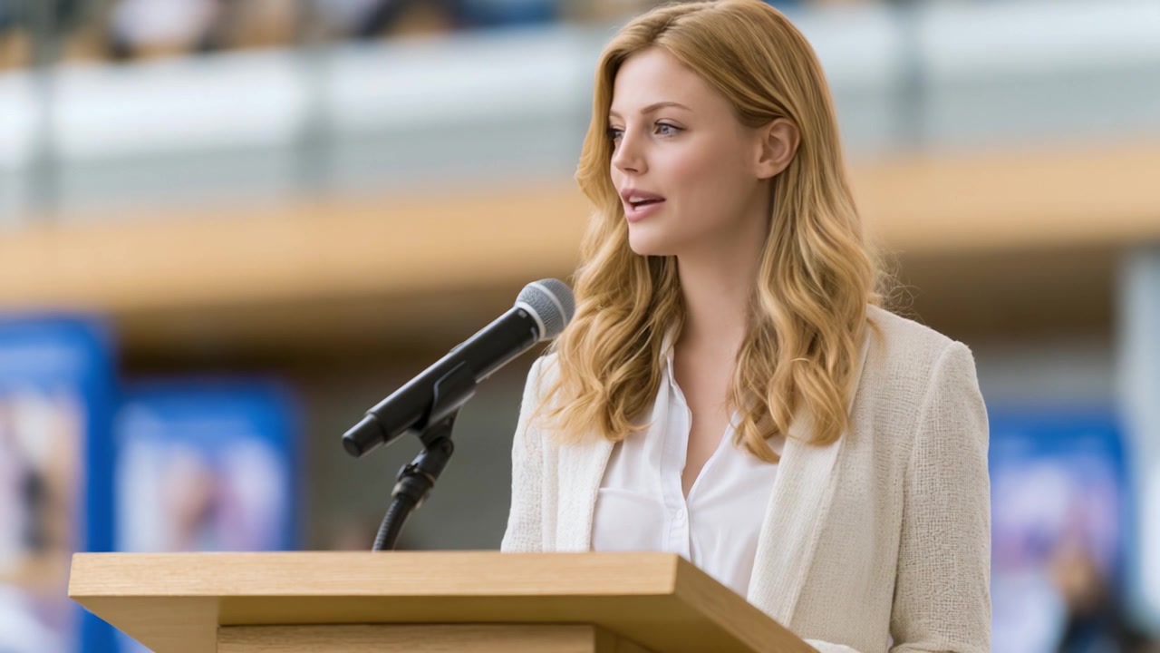 Engaging Speaker Addressing an Audience with Confidence at a Public Event - Inspiring Moments Captured in Two Frames