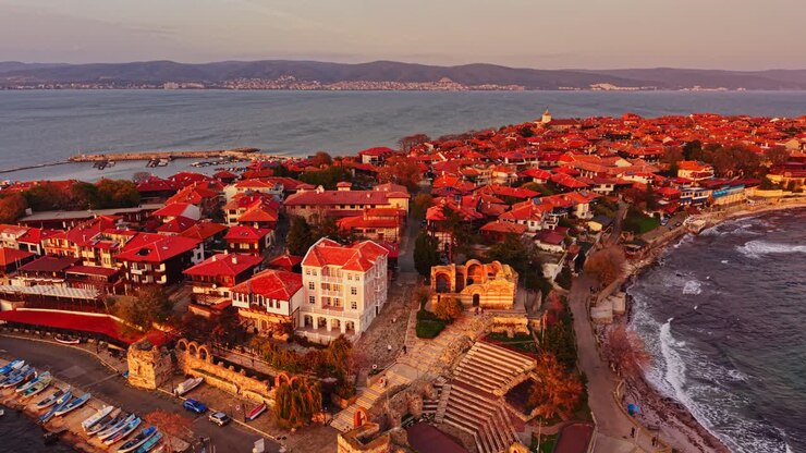 Discover the vibrant rooftops of Nesebar in Bulgaria during sunset