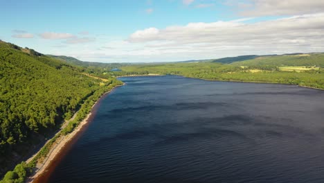 aerial view over loch ness on windy summer day, scotland