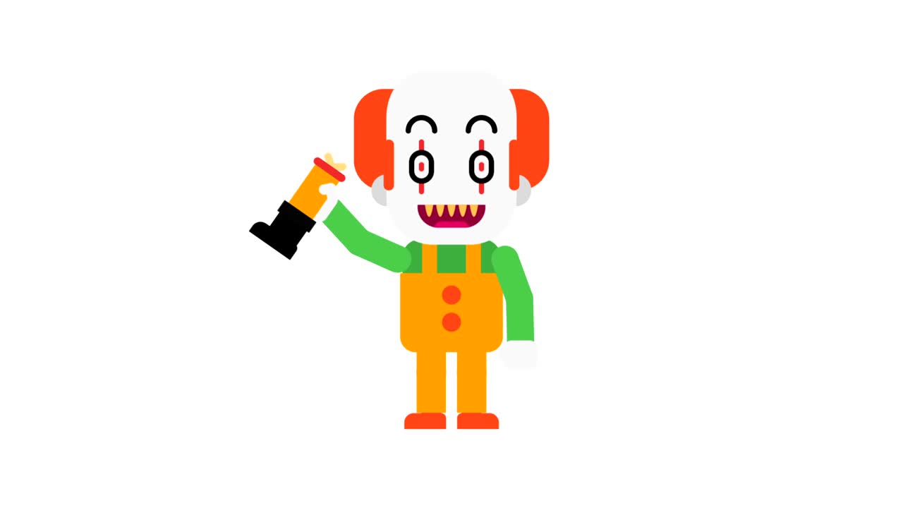 payaso feliz enojado pisando los pies y agitando la mano. personaje de halloween. canal alfa.