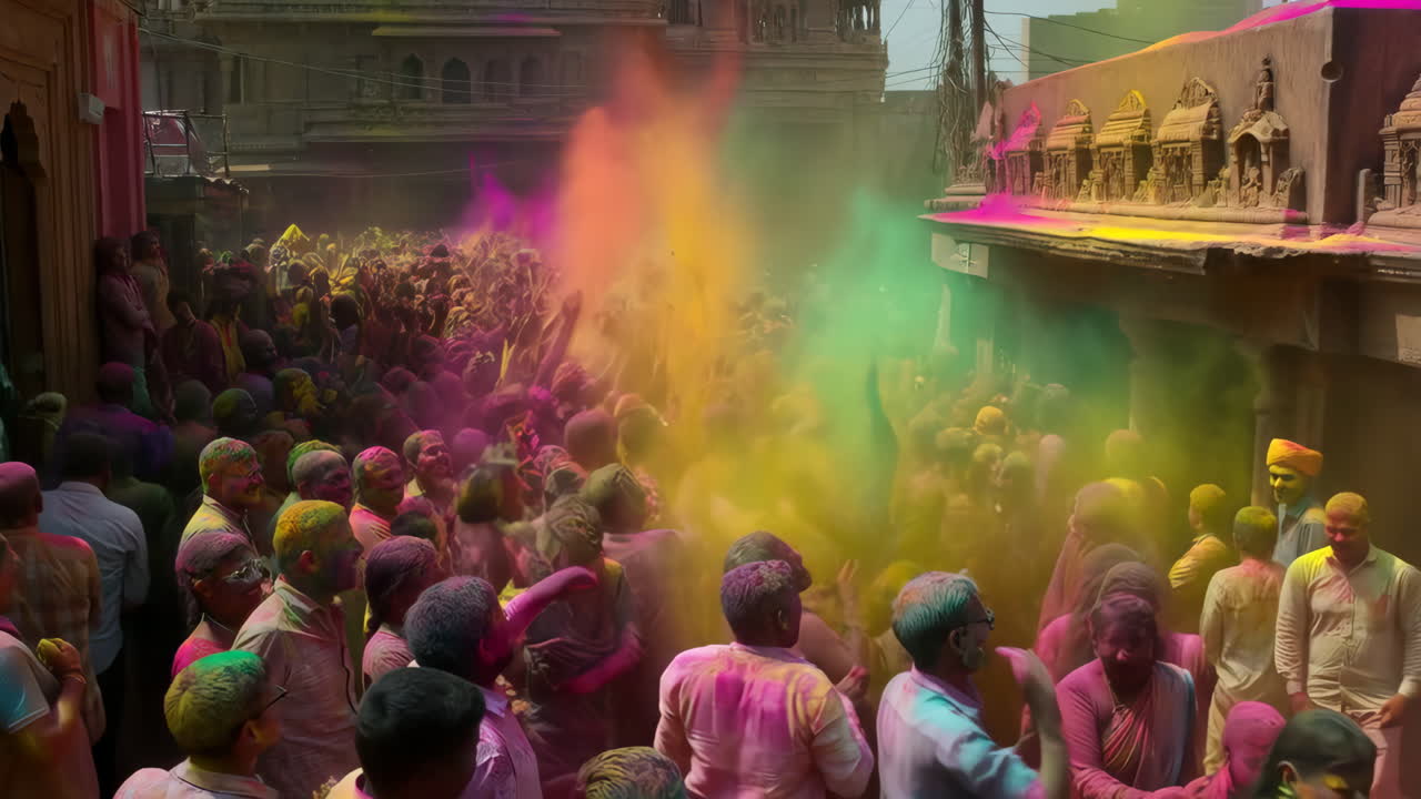 Vibrante celebrazione della festa di Holi con polvere colorata