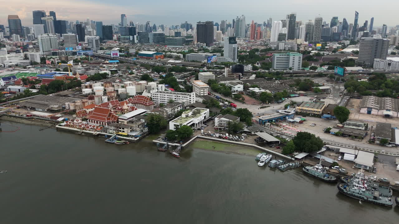 Khlong Toei Port And Cityscape In Bangkok, Thailand - Drone Shot