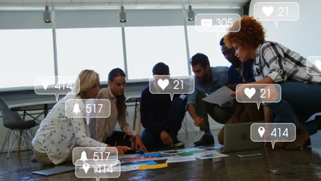 animation of social media data processing over diverse business people in office