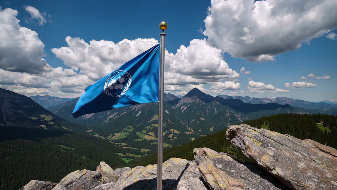 United Nations Flag on Mountain Summit