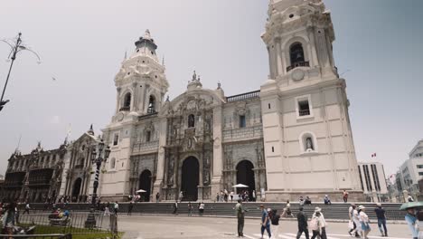 lima metropolitan cathedral from plaza mayor in peru. - pov