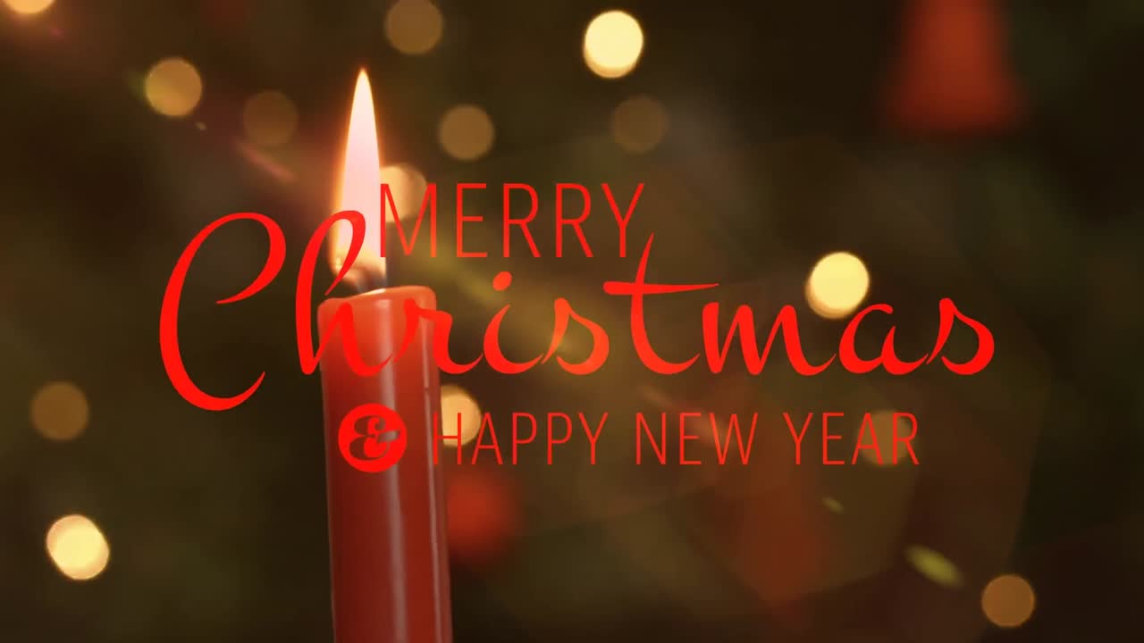 animación del texto de feliz navidad sobre la vela