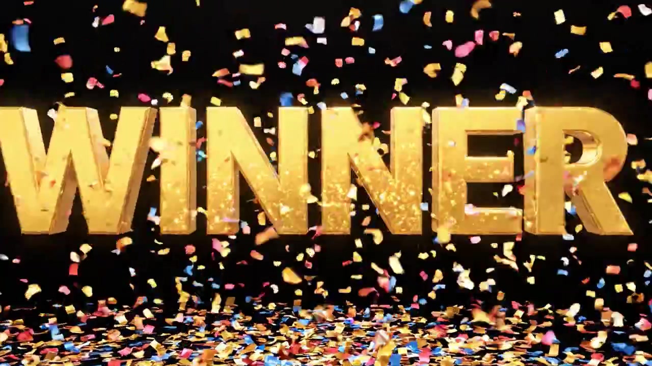 Celebratory Announcements: A Glorious Reveal of a 'Winner' Surrounded by Vibrant Confetti and Shimmering Lights, Signifying Triumph and Joy in the Moment