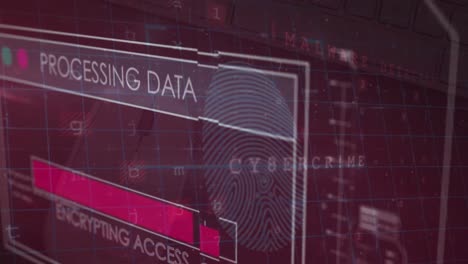 Animation-of-fingerprint-scaner-and-security-padlock-icon-against-cyber-security-data-processing