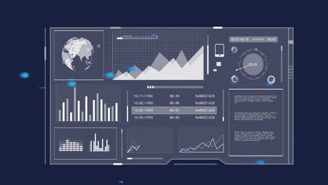 animación del procesamiento de datos financieros sobre un fondo azul
