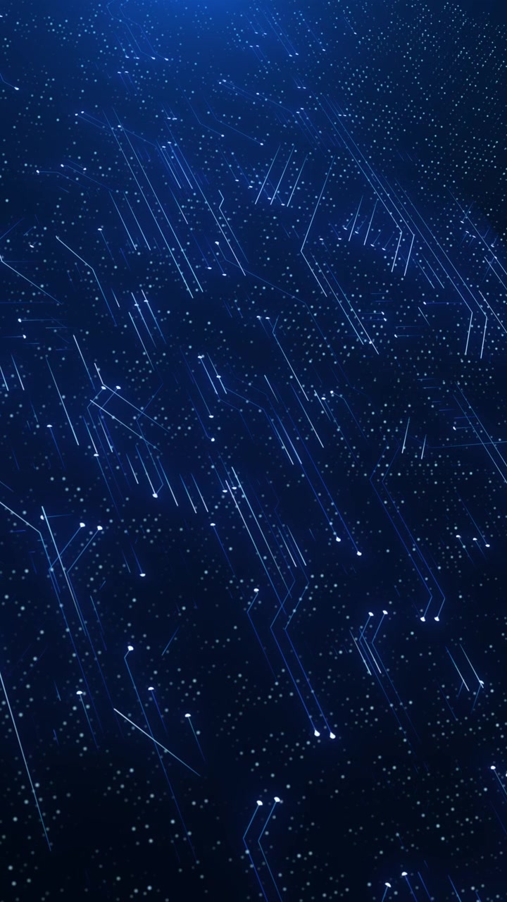 Blue circuit particle network background with diagonal electronic traces glowing nodes dotted