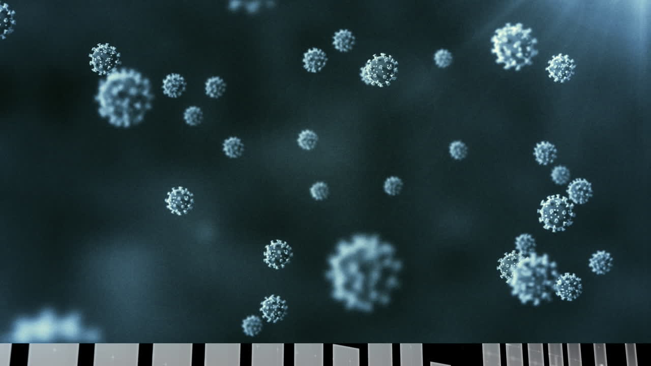 animación de múltiples células de virus flotando sobre un fondo negro
