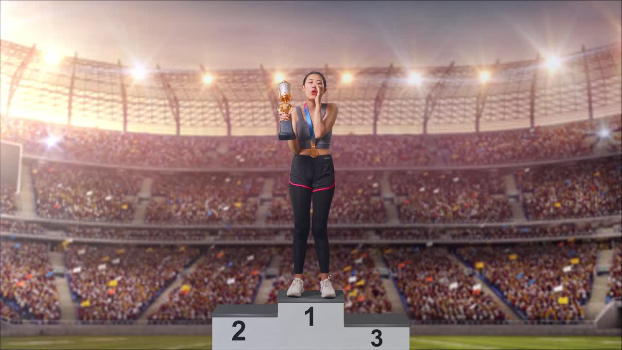 Woman Winning a Trophy on the Podium