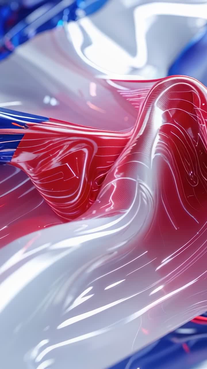 Vertical video: Starting fluid form undulating in digital backdrop, reflecting red white blue