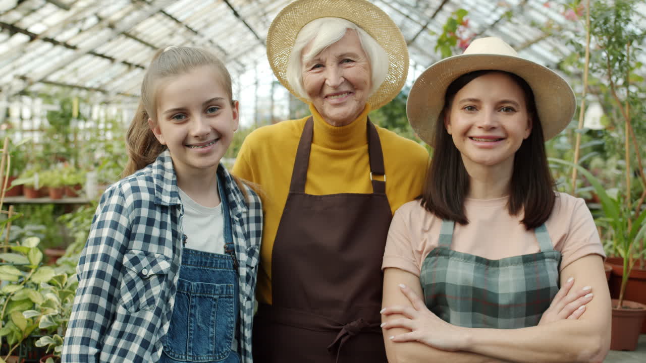 Grandmother, Daughter, and Granddaughter in a Greenhouse